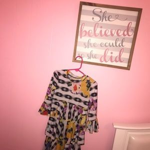 Black White Yellow Purple ruffle dress